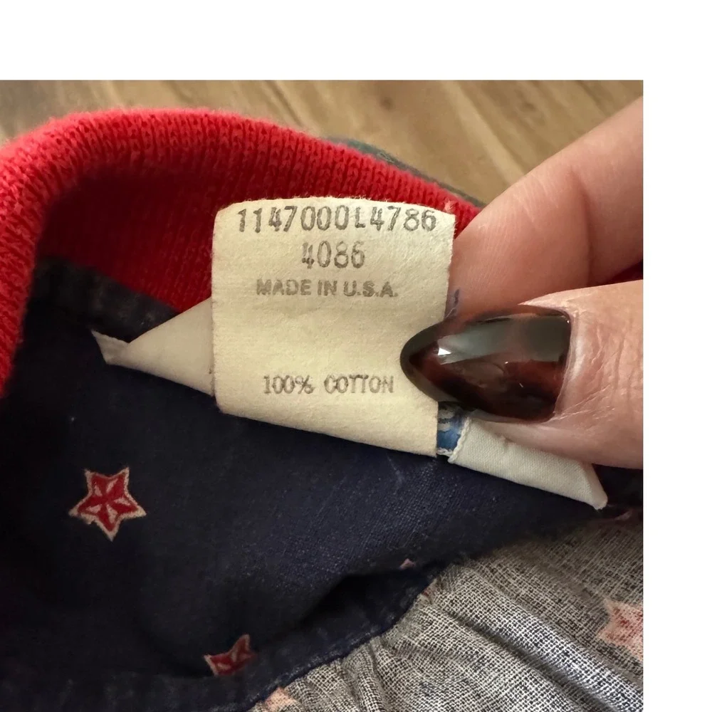 Vtg OshKosh B'gosh Kids Blue Red Star Print Button Down Shirt Size 6‎ in USA t2